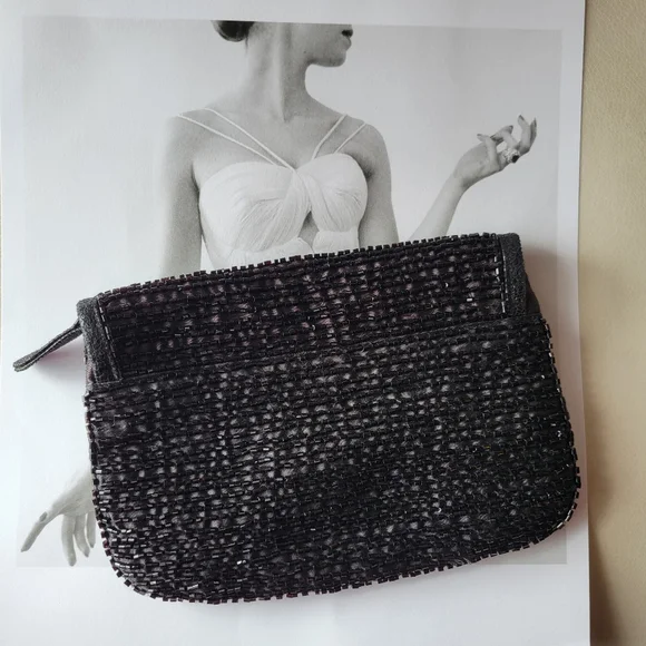Beaded Black Clutch Small Bag ~ Contemporary & Vintage Vibe ~ Date Night ~ Fancy - Picture 1 of 16